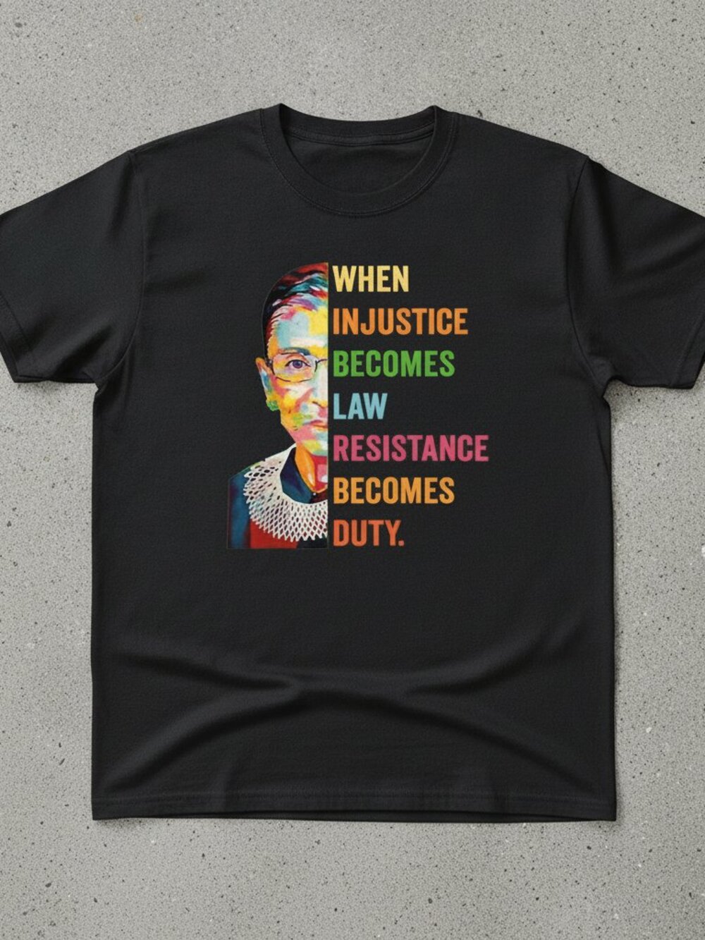 RBG When Injustice Becomes Law Resistance Quote Black Graphic T-Shirt